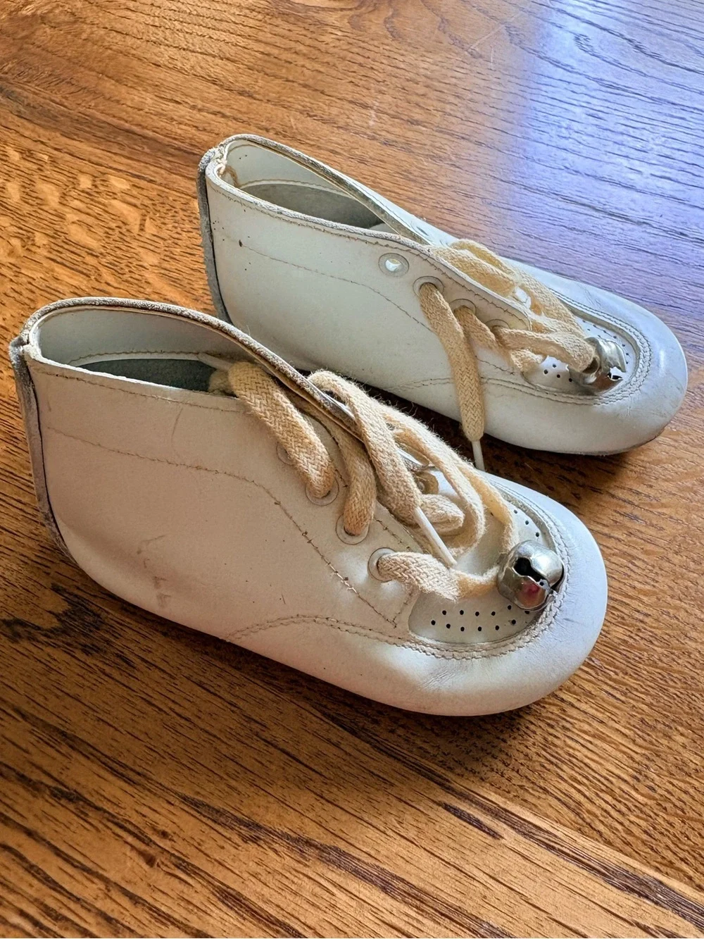 Vintage Step N’ Stride 3.5D White Baby Walker Shoes with Bell Accent